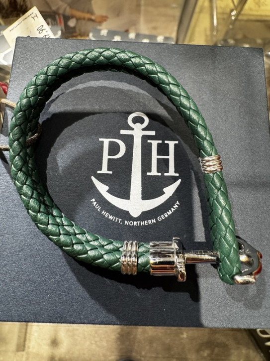 Paul Hewitt Silber Anker Armband Grün Leder Gr.XL