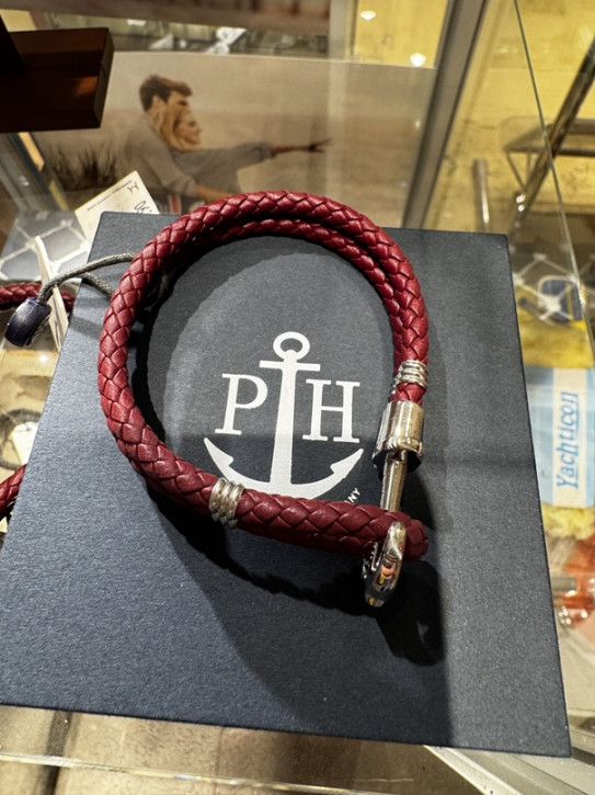 Paul Hewitt Silber Anker Armband Rot Leder Gr.XL