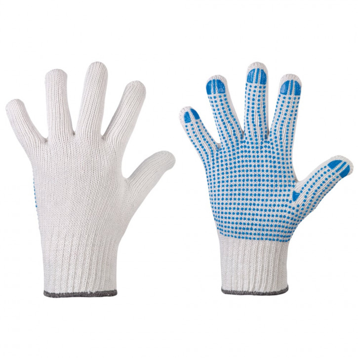 Stronghand Weiße Strickhandschuhe mit blauen Noppen Gr. 7 Stronghand Weiße Strickhandschuhe mit blauen Noppen Gr. 7